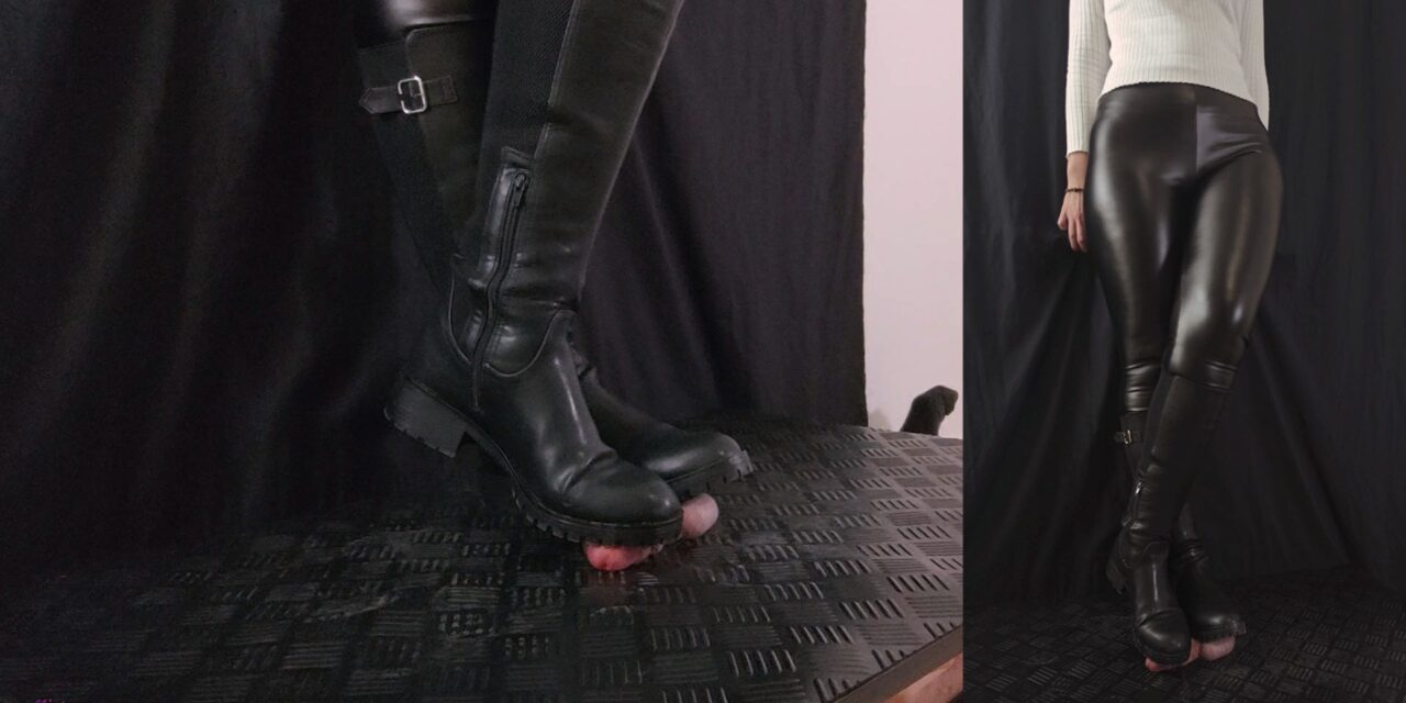 Black Booted Domme Crushing His Cock